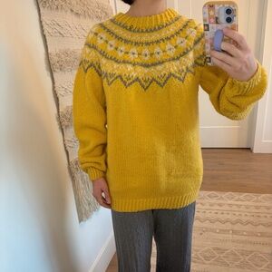 Vintage Yellow Gray and White Fair Isle Sweater Size Large